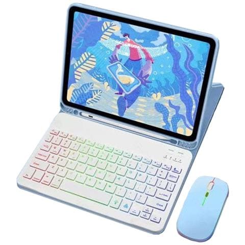 Custodia Per Ipad In Pelle Con Tastiera Bluetooth Rgb E Mouse Blue Ipad 12,9 Pollici - Foto 1