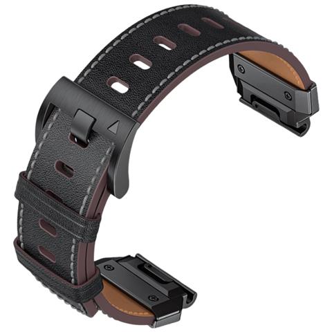Cinturino In Vera Pelle Per Garmin Fenix 8/7x/7/6/5/965 Black 22 Mm - Foto 2