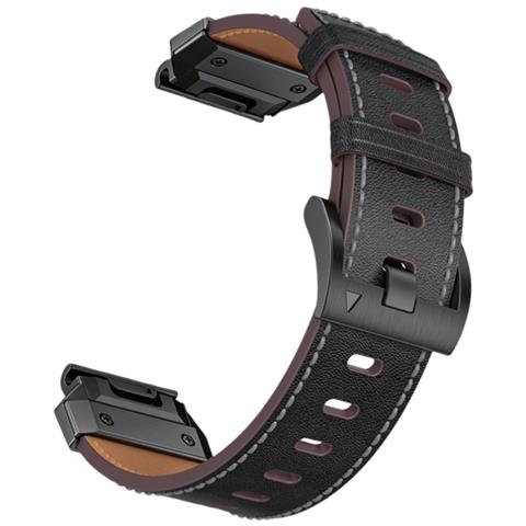 Cinturino In Vera Pelle Per Garmin Fenix 8/7x/7/6/5/965 Black 22 Mm - Foto 1