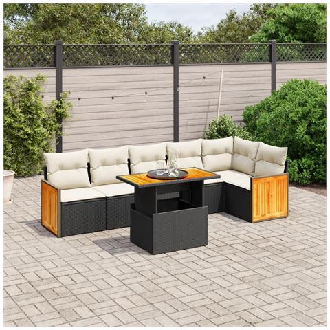 Set Divani Da Giardino Con Cuscini 7pz Nero Polyrattan - Foto 1