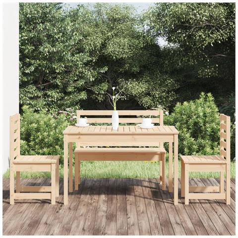 Set Da Pranzo Per Giardino 4 Pz In Legno Massello Di Pino - Foto 1