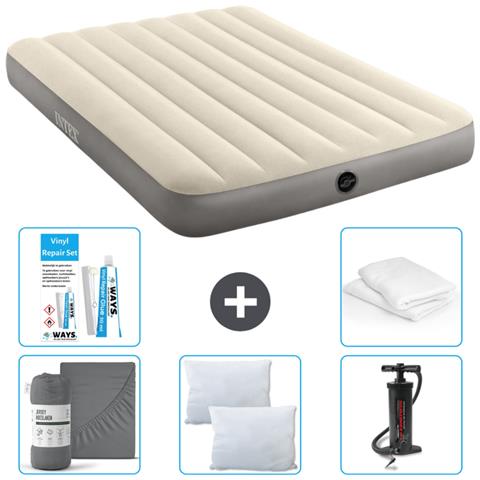 Set Materassino Gonfiabile - 191x137x25 Cm - Beige - Include Accessori Coordinati Cb9 - Foto 1