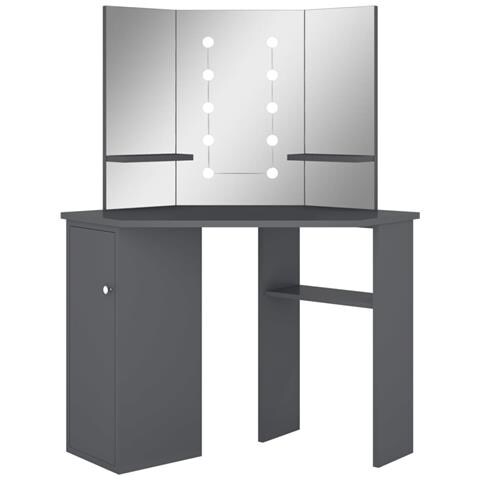 Lusso Casadino - Tavolino Da Trucco Angolare Con Led Grigio 111x54x141,5 Cm - Foto 1