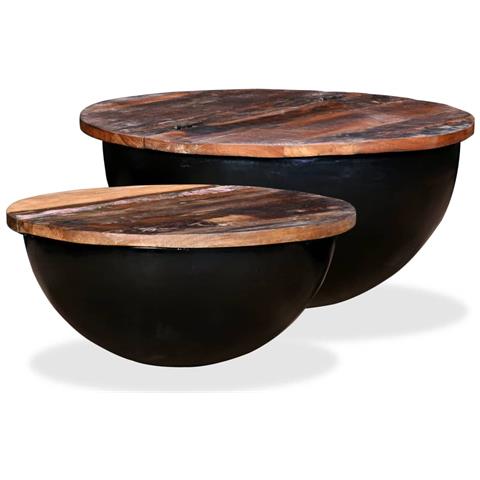 Tavolini Da Caffè 2 Pz Massello Riciclato Nero Forma Di Coppa - Foto 2