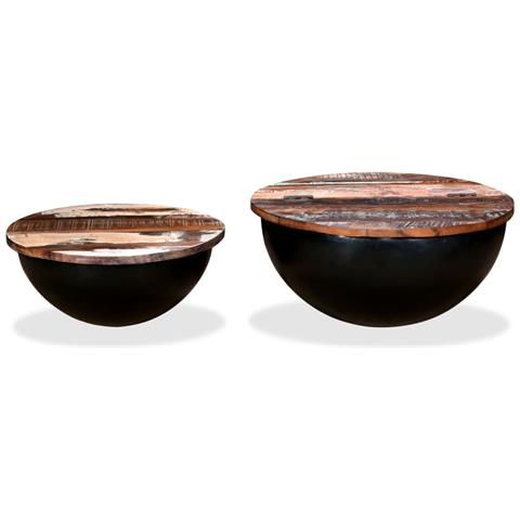 Tavolini Da Caffè 2 Pz Massello Riciclato Nero Forma Di Coppa - Foto 1