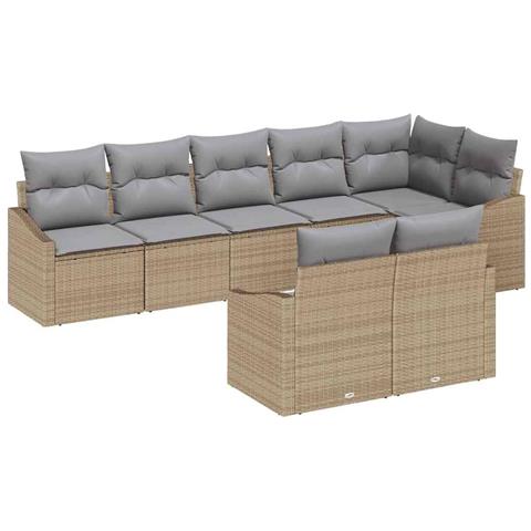 Set di divani da giardino 8 pezzi con cuscini Beige Rattan Poliestere - Foto 1