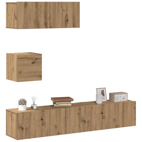 Set Mobile TV 4 pz Montato a Parete Rovere in Legno Multistrato - Foto 2