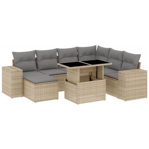 Set Divano da Giardino 8 pz con Cuscini Beige in Polyrattan - Foto 1