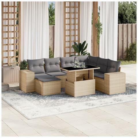 Set Divano da Giardino 8 pz con Cuscini Beige in Polyrattan - Foto 2