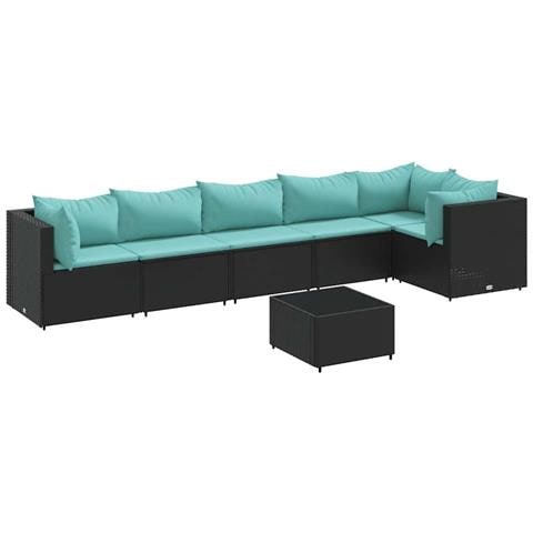 Set Salotto da Giardino con Cuscini 7pz Nero Polyrattan - Foto 1