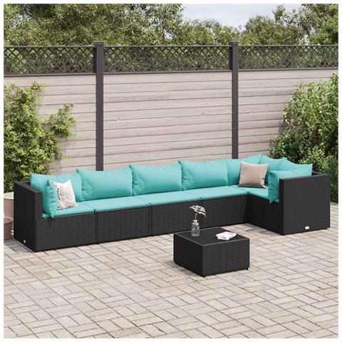 Set Salotto da Giardino con Cuscini 7pz Nero Polyrattan - Foto 2