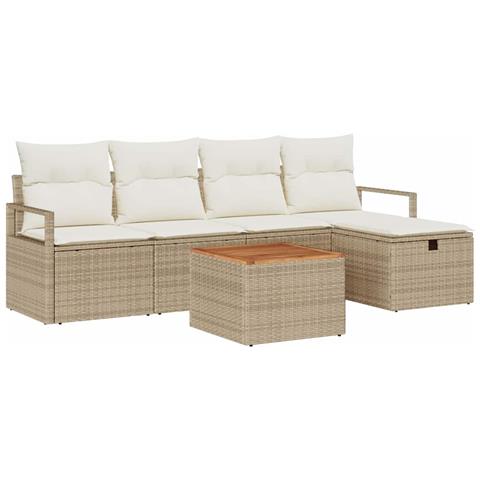 Set Divano da Giardino con cuscino 6 pcs Beige Poly Rattan - Foto 1