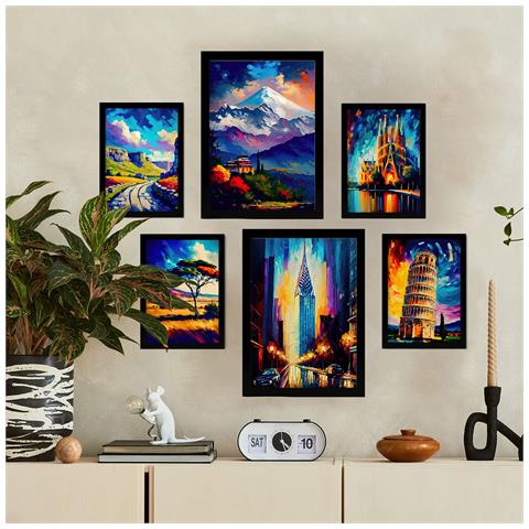 Set Di 6 Stampe Eredità In Stile Dipinto A Olio. Illustrazioni Di Monumenti E Città In Stile Fotografico A Colori. A3 & A4 Cornice Nera - Foto 5