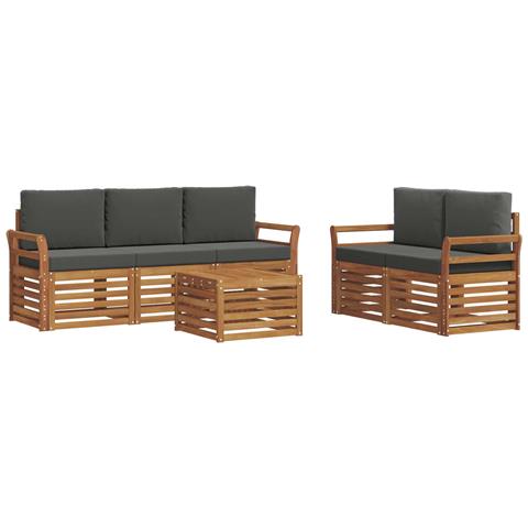 Set divani 6 pcs Naturale e Antracite Legno di Acacia Massello - Foto 1
