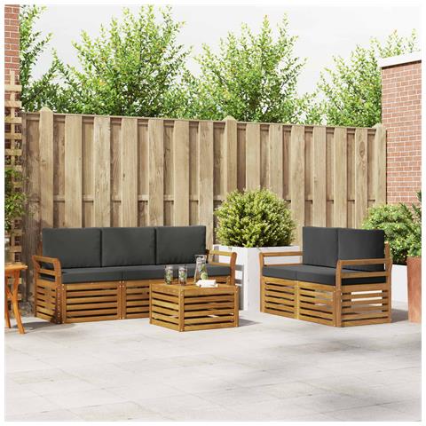 Set divani 6 pcs Naturale e Antracite Legno di Acacia Massello - Foto 2