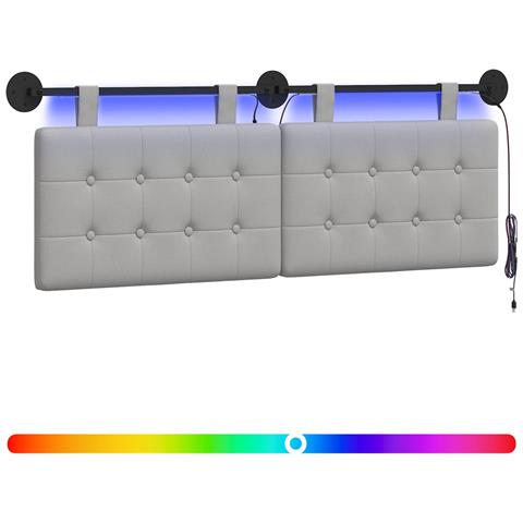 Testiera sospesa Con luce LED Grigio Nuvola Tessuto - Foto 1