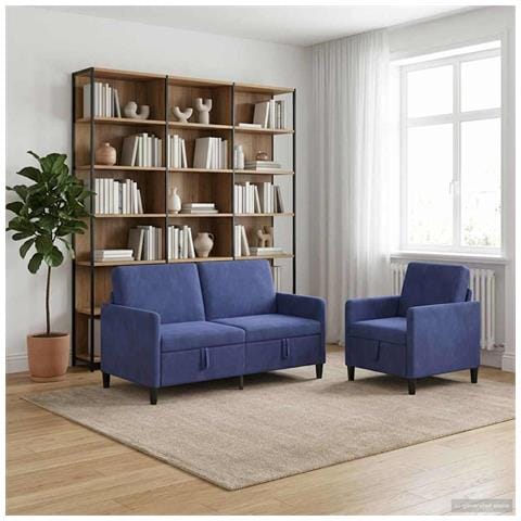 Set di Divani con Storage 2 pz Blu Polizia Poliestere - Foto 2