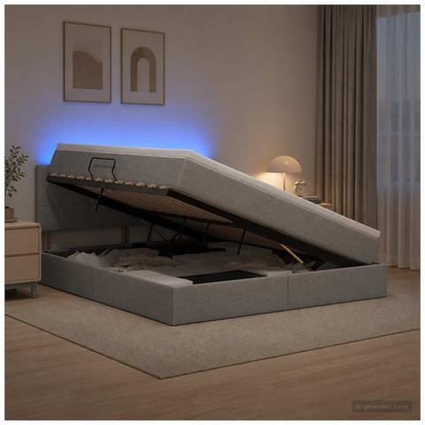 Letto con contenitore LED e materasso Grigio Chiaro - Foto 2