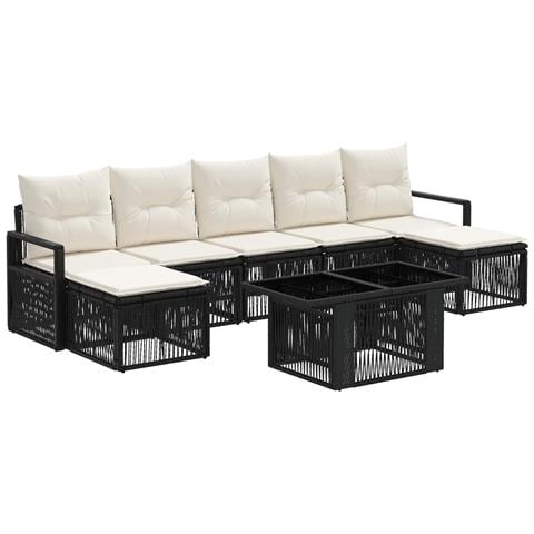 Set Divano da Giardino 8 pz Nero e Bianco Crema polyrattan - Foto 1