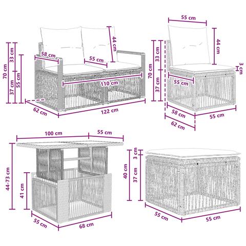 Set Divano da Giardino 8 pz Nero e Bianco Crema polyrattan - Foto 10