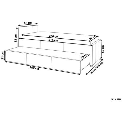 Letto Singolo Con Letto Estraibile In Tessuto Grigio Scuro 90x200 Cm Marmande - Foto 27
