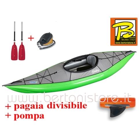 Canoa Gonfiabile Swing 1 Verde Con Pinna 043910-g (1c/11c) + Pagaia Touring-2 Div. In 2 Parti + Pompa - Foto 2