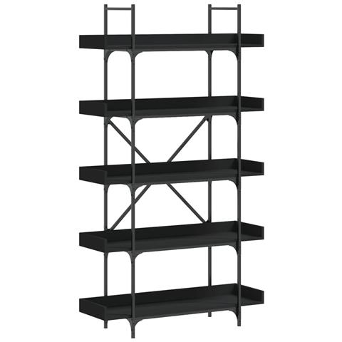 Libreria A 5 Ripiani Nera 100x33x180,5 Cm In Legno Multistrato - Foto 2