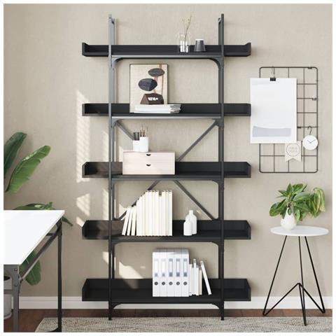 Libreria A 5 Ripiani Nera 100x33x180,5 Cm In Legno Multistrato - Foto 3