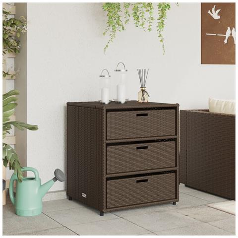 Armadietto Portaoggetti Giardino Marrone 55x59x69cm Polyrattan - Foto 3