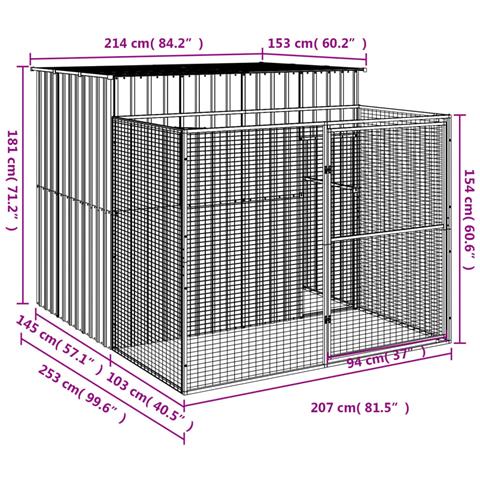 Casetta Cani con Corsa Antracite 214x253x181 cm Acciaio Zincato - Foto 7
