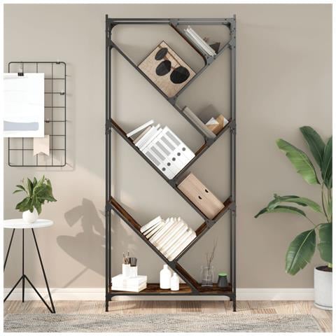 Libreria Rovere Fumo 79x30x180 Cm Legno Multistrato E Metallo - Foto 3