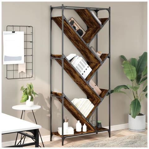 Libreria Rovere Fumo 79x30x180 Cm Legno Multistrato E Metallo - Foto 1