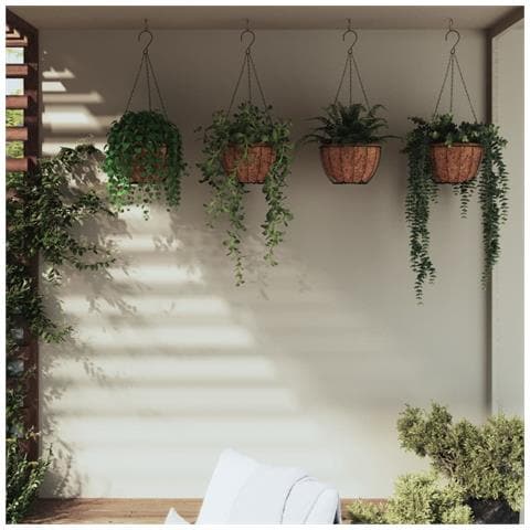 Fioriere Pensili 4 Pz Rivestimenti Cocco Nero 30x52cm Acciaio - Foto 1