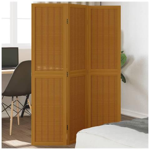 Divisorio Ambienti 3 Pannelli Marrone Scuro Massello Paulownia - Foto 1