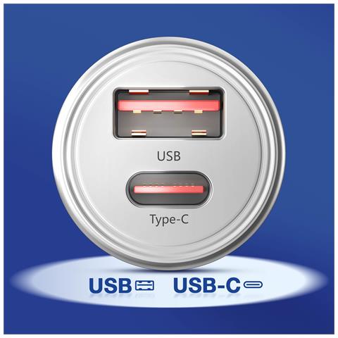 Caricatore Accendisigari Compatto 45w 1x Usb E 1x Usb-c, Argento - Foto 2