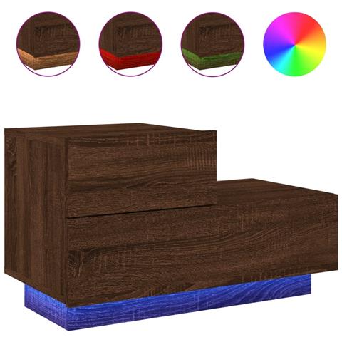Comodino Con Luci Led Rovere Marrone 70x36x40,5 Cm - Foto 2