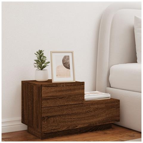 Comodino Con Luci Led Rovere Marrone 70x36x40,5 Cm - Foto 3