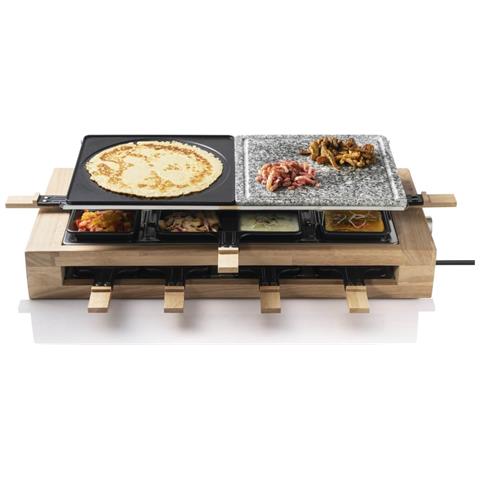 Raclette 3 In 1. Griglia E Pietra Refrattaria Con 8 Pentole - 1500w - Con Termostato - In Nero /legno - Arg300bw - Foto 1