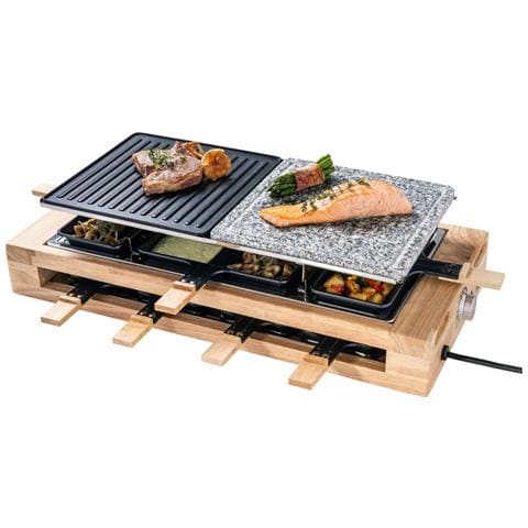 Raclette 3 In 1. Griglia E Pietra Refrattaria Con 8 Pentole - 1500w - Con Termostato - In Nero /legno - Arg300bw - Foto 2