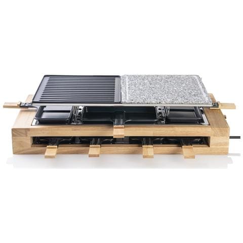 Raclette 3 In 1. Griglia E Pietra Refrattaria Con 8 Pentole - 1500w - Con Termostato - In Nero /legno - Arg300bw - Foto 5