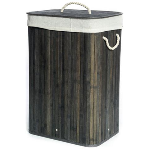 Cesta Portabiancheria Con Coperchio Contenitore Multiuso Bamboo Tinta Unita Cesta Grigio - Foto 1