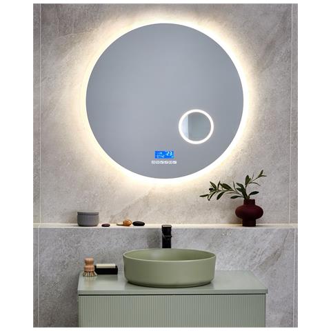 Specchio Da Bagno Con Luce Led Fixin 80 Cm 80 Cm Con Altoparlante Bluetooth Integrato Argento - Foto 1