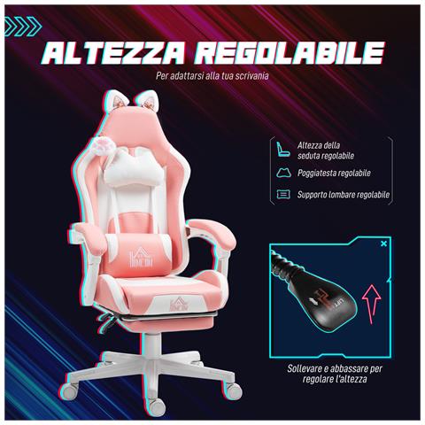 Sedia da Gaming Ergonomica con Orecchie da Gatto, Poggiapiedi, Supporto Lombare e Cervicale, Rosa - Foto 6