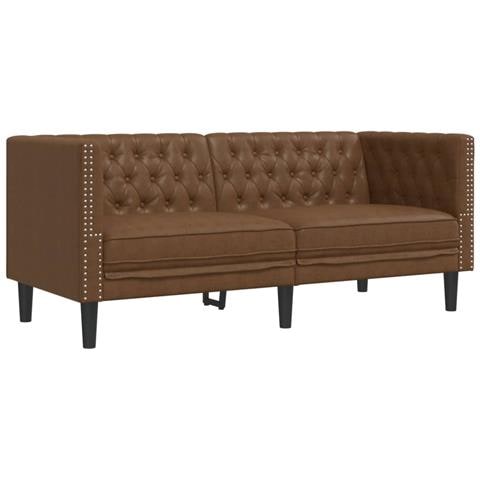 Divano Chesterfield A 2 Posti Marrone In Similpelle Scamosciata - Foto 2