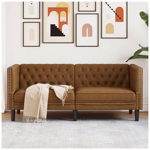 Divano Chesterfield A 2 Posti Marrone In Similpelle Scamosciata - Foto 1