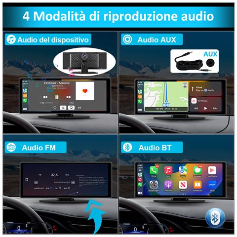 Carplay Schermo Con Auto, 10.26 Pollici Wireless Carplay Android Auto Con Dash Cam 4k E Telecamera Per La Retromarcia 1080p E Scheda Micro Sd Da 64 Gb - Foto 8