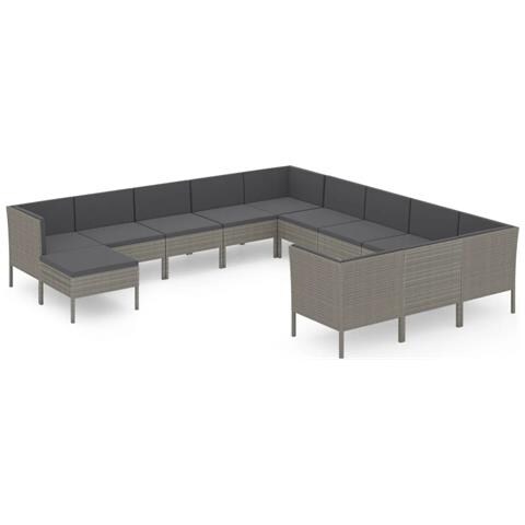 Set Divani Da Giardino 12 Pz Con Cuscini In Polyrattan Grigio - Foto 1