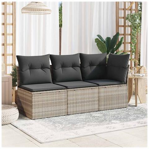 Sedia Senza Braccioli Con Cuscini Grigio Chiaro In Polyrattan - Foto 2