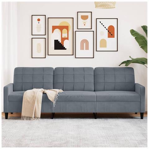 Divano A 3 Posti Grigio Scuro 210 Cm In Velluto - Foto 8