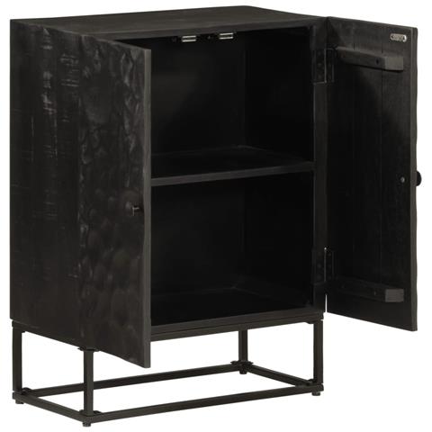 Lusso Casadino -  Credenza Nera 55x30x76 Cm In Legno Massello Di Mango E Ferro - Foto 1